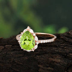 3 Carat Pear Cut Vintage White Peridot Ring Pave Engagement Ring