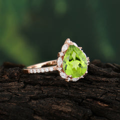 3 Carat Pear Cut Vintage White Peridot Ring Pave Engagement Ring