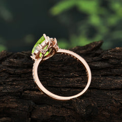 3 Carat Pear Cut Vintage White Peridot Ring Pave Engagement Ring
