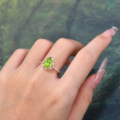 3 Carat Pear Cut Vintage White Peridot Ring Pave Engagement Ring