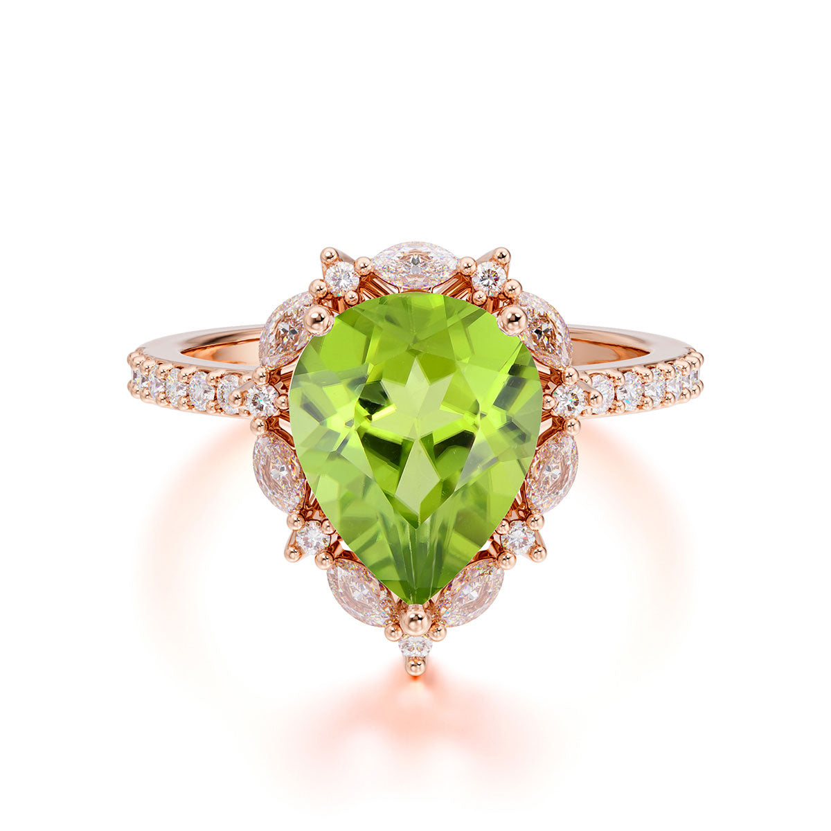 3 Carat Pear Cut Vintage White Peridot Ring Pave Engagement Ring