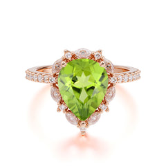 3 Carat Pear Cut Vintage White Peridot Ring Pave Engagement Ring