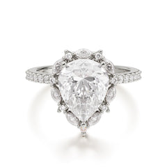 3 Carat Pear Cut Vintage White Moissanite Ring Pave Engagement Ring