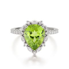 3 Carat Pear Cut Vintage White Peridot Ring Pave Engagement Ring