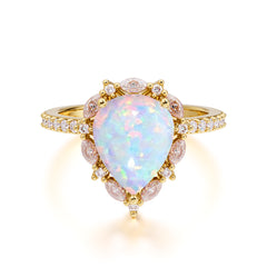 3 Carat Pear Cut Vintage White Opal Ring Pave Engagement Ring