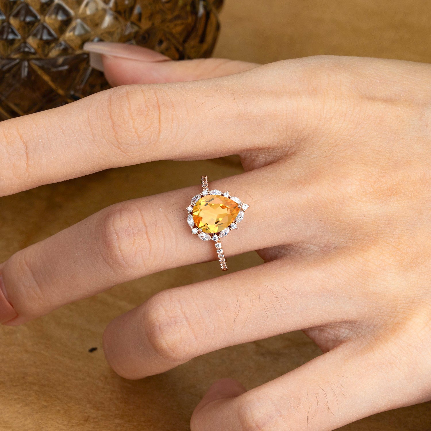 3 Carat Pear Cut Vintage 3 Prong Citrine Pave Engagement Ring