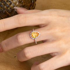 3 Carat Pear Cut Vintage 3 Prong Citrine Ring Pave Engagement Ring