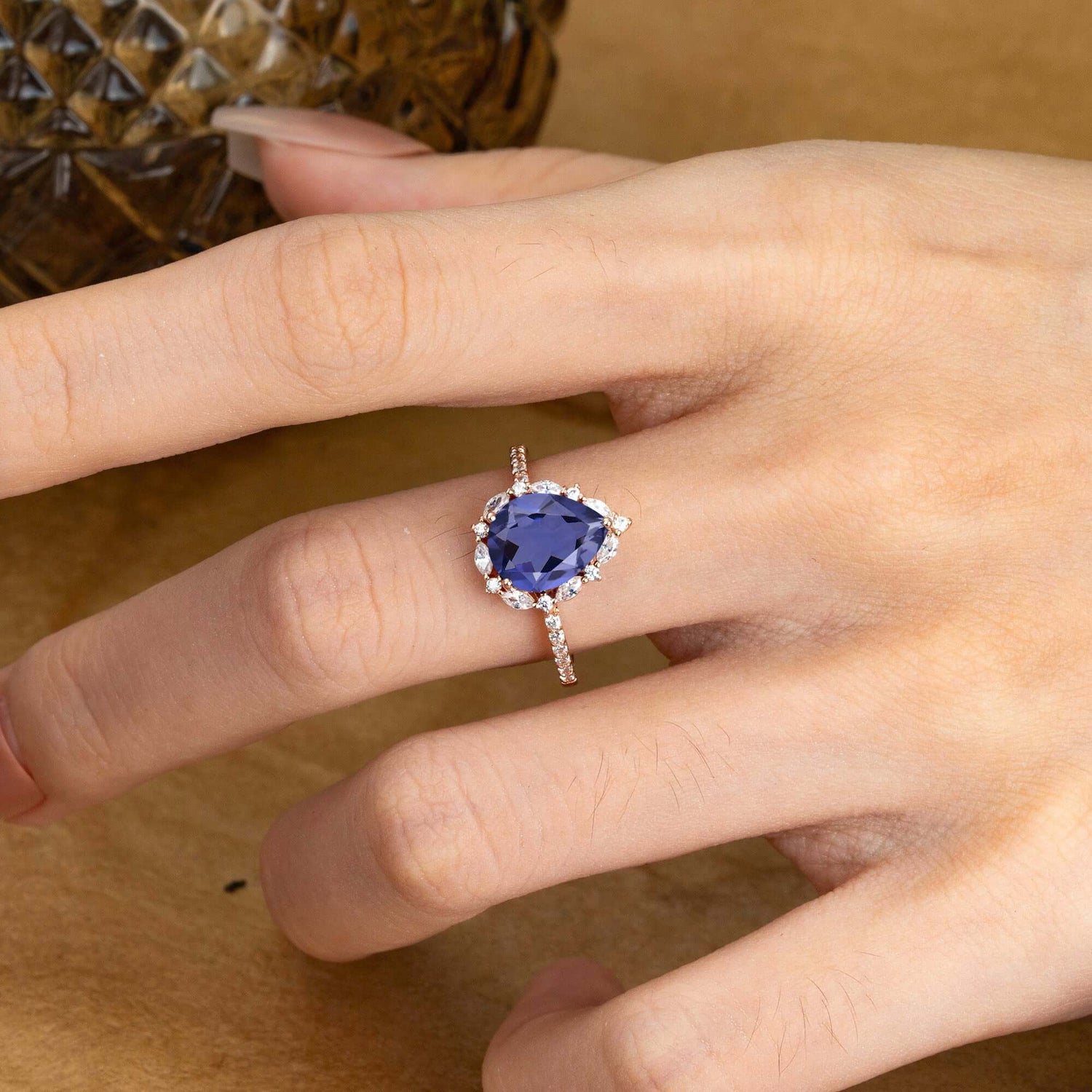3 Carat Pear Cut Vintage 3 Prong Tanzanite Pave Engagement Ring
