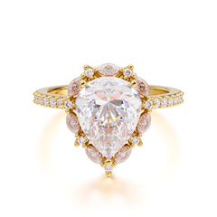 3 Carat Pear Cut Vintage White Moissanite Ring Pave Engagement Ring