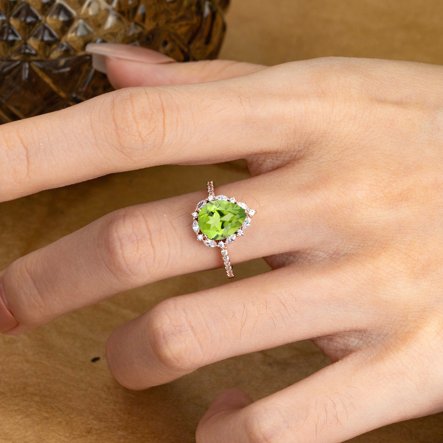 3 Carat Pear Cut Vintage Peridot Pave Engagement Ring
