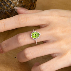 3 Carat Pear Cut Vintage Peridot Ring Pave Engagement Ring