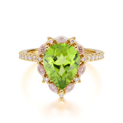 3 Carat Pear Cut Vintage White Peridot Ring Pave Engagement Ring