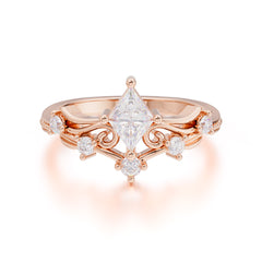 0.8 Carat Kite Cut Moissanite Engagement Ring Vintage Filigree Anniversary Ring