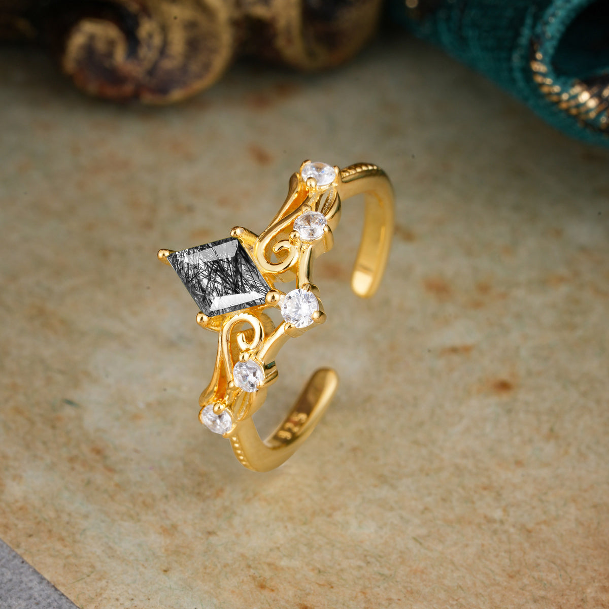 SR12940 Black Rutilated Quartz Ring - Additional view