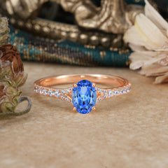 1 Carat Oval Cut 4 Prong Classic Sapphire Promise Ring Pave Setting
