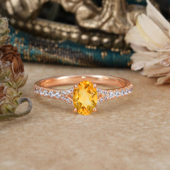 1 Carat Oval Cut 4 Prong Classic Citrine Promise Ring Pave Setting
