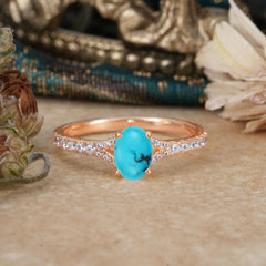 1 Carat Oval Cut Classic Turquoise Promise Ring Pave Setting