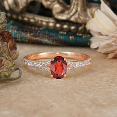 1 Carat Oval Cut 4 Prong Classic Garnet Promise Ring Pave Setting