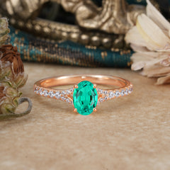 1 Carat Oval Cut Classic Emerald Promise Ring Pave Setting