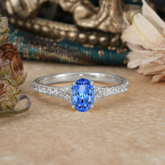1 Carat Oval Cut 4 Prong Classic Sapphire Promise Ring Pave Setting
