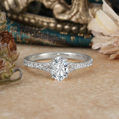 1 Carat Oval Cut Classic Lab Diamond Promise Ring Pave Setting