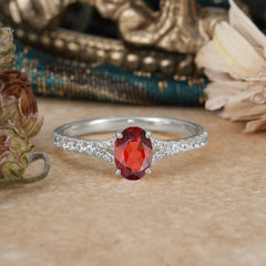 1 Carat Oval Cut 4 Prong Classic Garnet Promise Ring Pave Setting