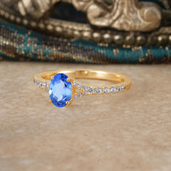 1 Carat Oval Cut 4 Prong Classic Sapphire Promise Ring Pave Setting