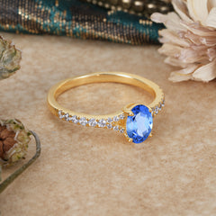 1 Carat Oval Cut 4 Prong Classic Sapphire Promise Ring Pave Setting