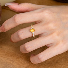 1 Carat Oval Cut 4 Prong Classic Citrine Promise Ring Pave Setting