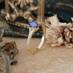 1 Carat Oval Cut Classic Tanzanite Promise Ring Pave Setting