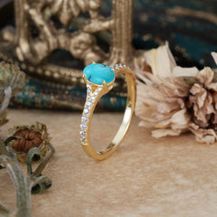 1 Carat Oval Cut Classic Turquoise Promise Ring Pave Setting