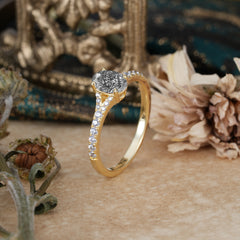 1 Carat Oval Cut Classic Black Rutilated Quartz Promise Ring Pave Setting