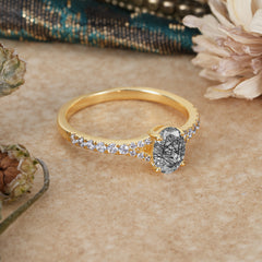 1 Carat Oval Cut Classic Black Rutilated Quartz Promise Ring Pave Setting