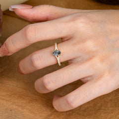 1 Carat Oval Cut Classic Black Rutilated Quartz Promise Ring Pave Setting