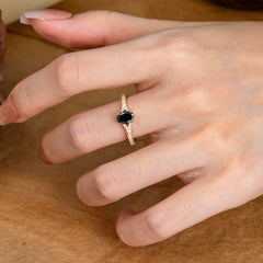 1 Carat Oval Cut 4 Prong Classic Black Onyx Promise Ring Pave Setting