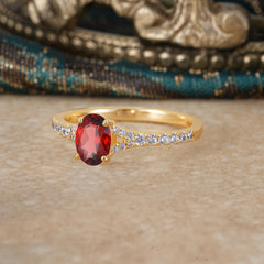 1 Carat Oval Cut 4 Prong Classic Garnet Promise Ring Pave Setting