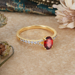 1 Carat Oval Cut 4 Prong Classic Garnet Promise Ring Pave Setting