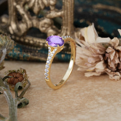 1 Carat Oval Cut 4 Prong Classic Amethyst Promise Ring Pave Setting