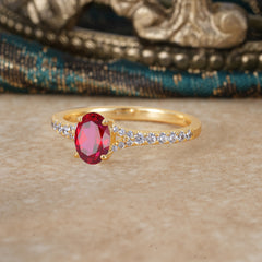 1 Carat Oval Cut 4 Prong Classic Ruby Promise Ring Pave Setting