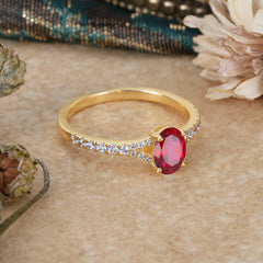 1 Carat Oval Cut 4 Prong Classic Ruby Promise Ring Pave Setting