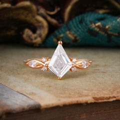 Kite Cut 2 Carat Moissanite Bridal Ring Nature Inspired Leaf Engagement Ring