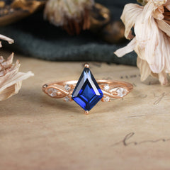 4 Prong Kite Cut 2 Carat Sapphire Bridal Ring Nature Inspired Leaf Engagement Ring