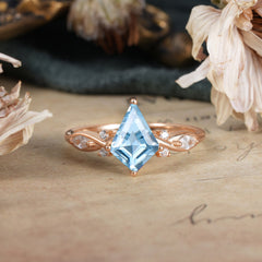 4 Prong Kite Cut 2 Carat Natural Aquamarine Bridal Ring Nature Inspired Leaf Engagement Ring