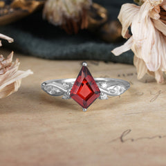 4 Prong Kite Cut 2 Carat Natural Garnet Bridal Ring Nature Inspired Leaf Engagement Ring