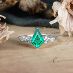4 Prong Kite Cut 2 Carat Natural Emerald Bridal Ring Nature Inspired Leaf Engagement Ring