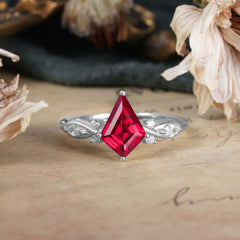 4 Prong Kite Cut 2 Carat Natural Ruby Bridal Ring Nature Inspired Leaf Engagement Ring