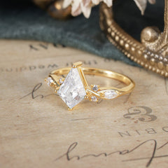 Kite Cut 2 Carat Moissanite Bridal Ring Nature Inspired Leaf Engagement Ring