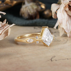 Kite Cut 2 Carat Moissanite Bridal Ring Nature Inspired Leaf Engagement Ring