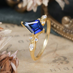 4 Prong Kite Cut 2 Carat Sapphire Bridal Ring Nature Inspired Leaf Engagement Ring