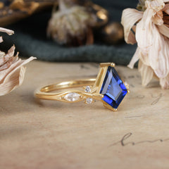 4 Prong Kite Cut 2 Carat Sapphire Bridal Ring Nature Inspired Leaf Engagement Ring